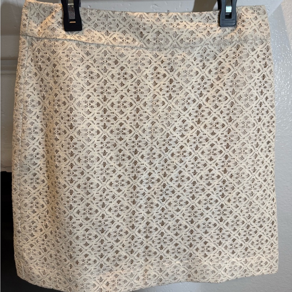 LOFT Petites Lace Overlay Ivory Women's Skirt Size 2P
